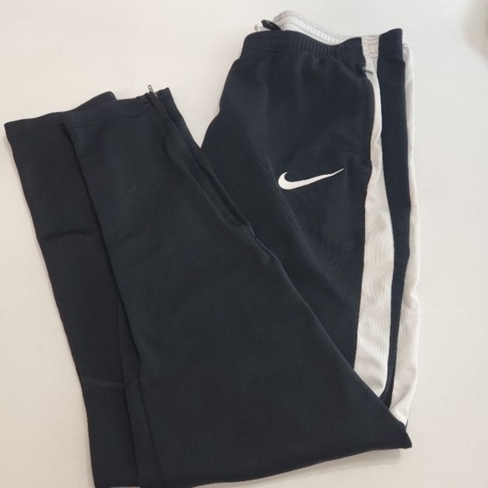 Nike Track Pants Mens Size L Black White Stripe Athletic Sporty Zipper Ankle